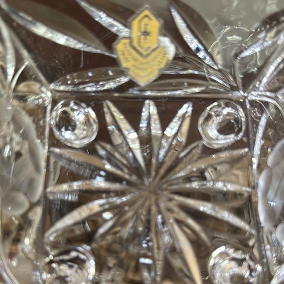 Vintage Lead Crystal Square Candy/Nut Dish with Floral Etched Design - Picture 5 of 6